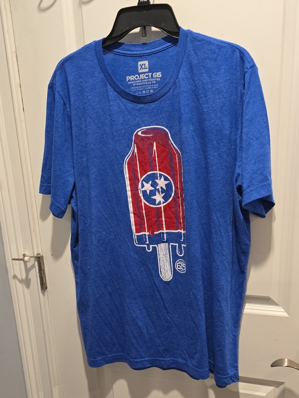 Men’s Blue Short Sleeve Graphic Tee - Red Popsicle Design